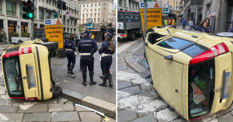 auto si ribalta in pieno centro a milano 9 maggio 2024